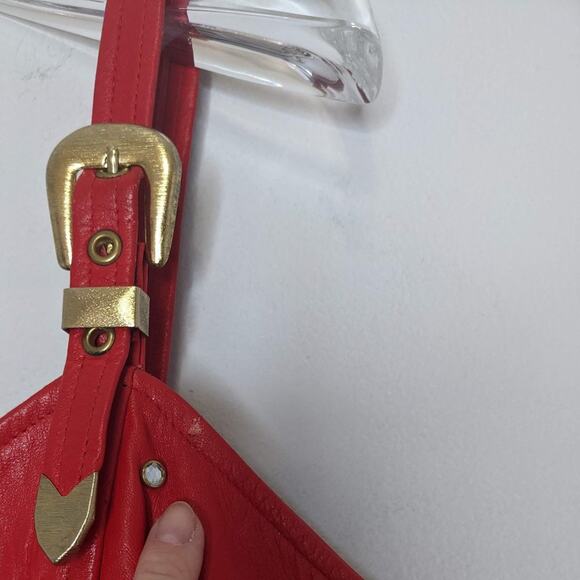 L.A. Roxx Vintage Red Leather Mini Dress Studded Rhinestone 80's RARE Size L - Picture 7 of 12